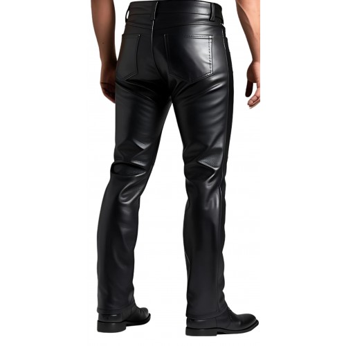 Pantalon homme cuir coupe motard en vachette noir modèle rockyno