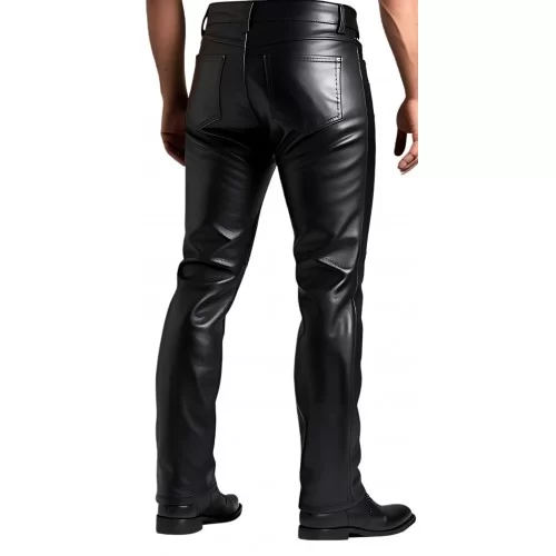 Pantalon homme cuir coupe motard en vachette noir modèle rockyno
