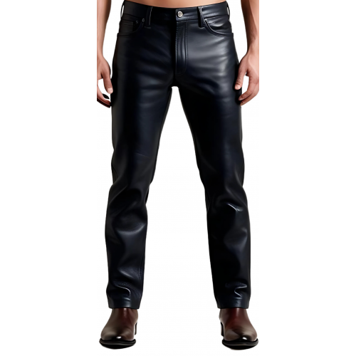 Pantalon coupe jeans homme en cuir d'agneau noir modèle Nomare