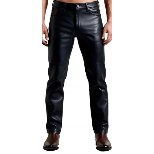 Pantalon coupe jeans homme en cuir d'agneau noir modèle Nomare