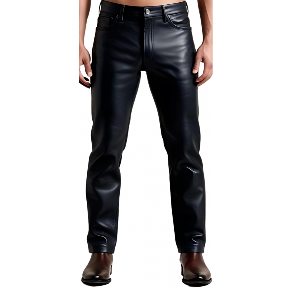 Pantalon coupe jeans homme en cuir d'agneau noir modèle Nomare