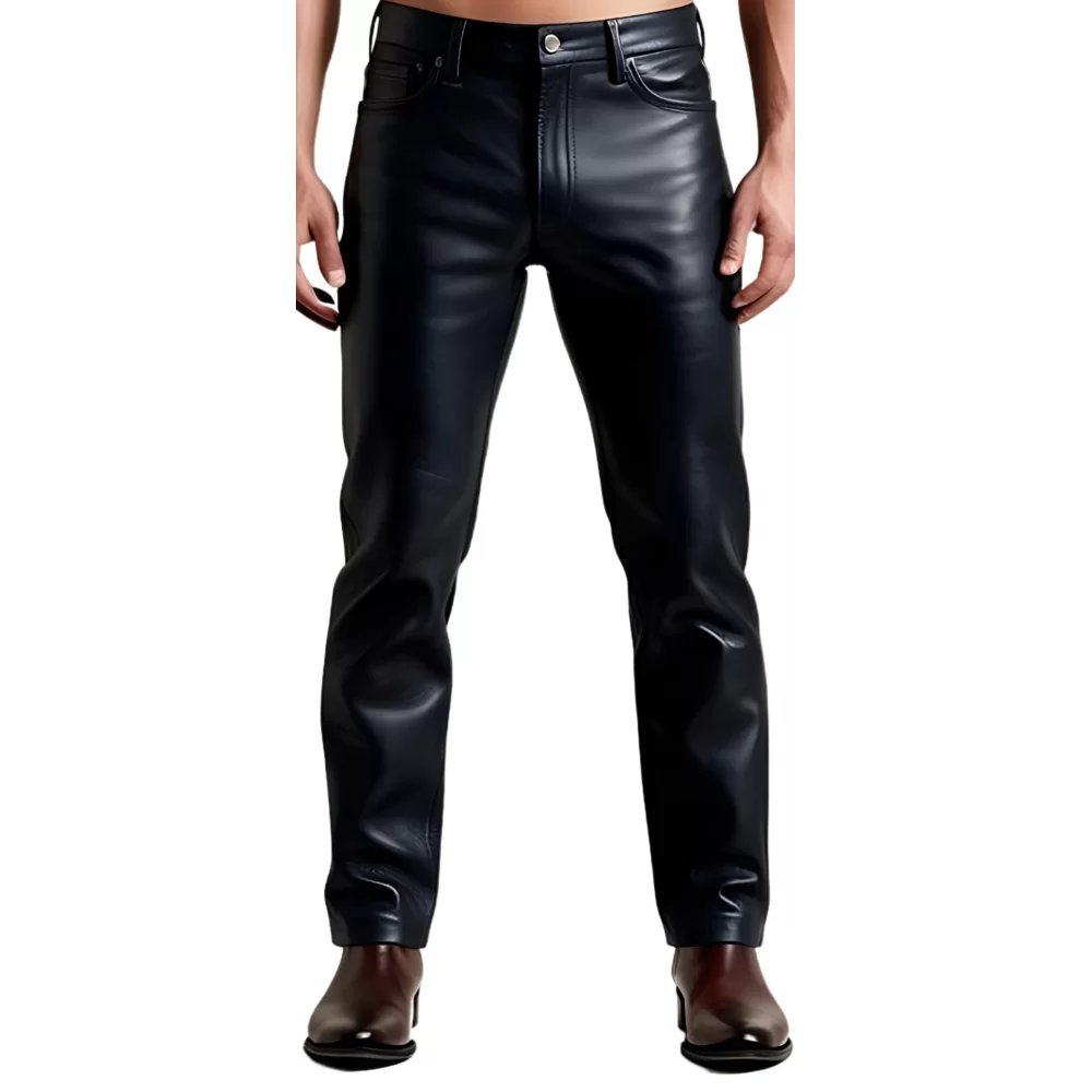 Pantalon coupe jeans homme en cuir d'agneau noir modèle Nomare