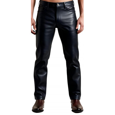 Pantalon coupe jeans homme en cuir d'agneau noir modèle Nomare