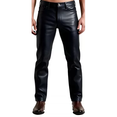 Pantalon coupe jeans homme en cuir d'agneau noir modèle Nomare