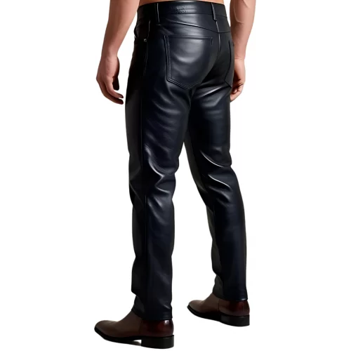 Pantalon coupe jeans homme en cuir d'agneau noir modèle Nomare