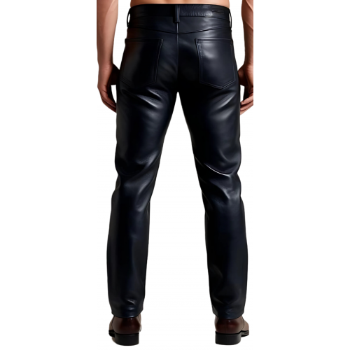 Pantalon coupe jeans homme en cuir d'agneau noir modèle Nomare