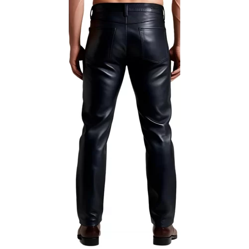Pantalon coupe jeans homme en cuir d'agneau noir modèle Nomare