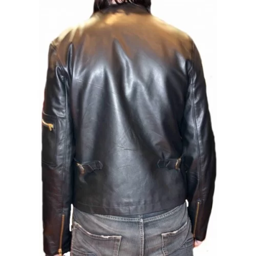 Blouson modèle Sotty en vachette plongée noir avec bandes