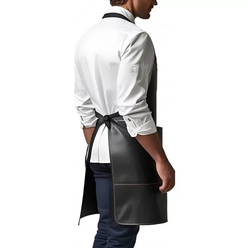 Tablier en cuir d'agneau noir surpiqures marron modèle Turkeur