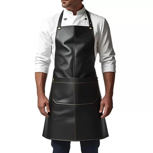 Tablier en cuir d'agneau noir surpiqures marron modèle Turkeur