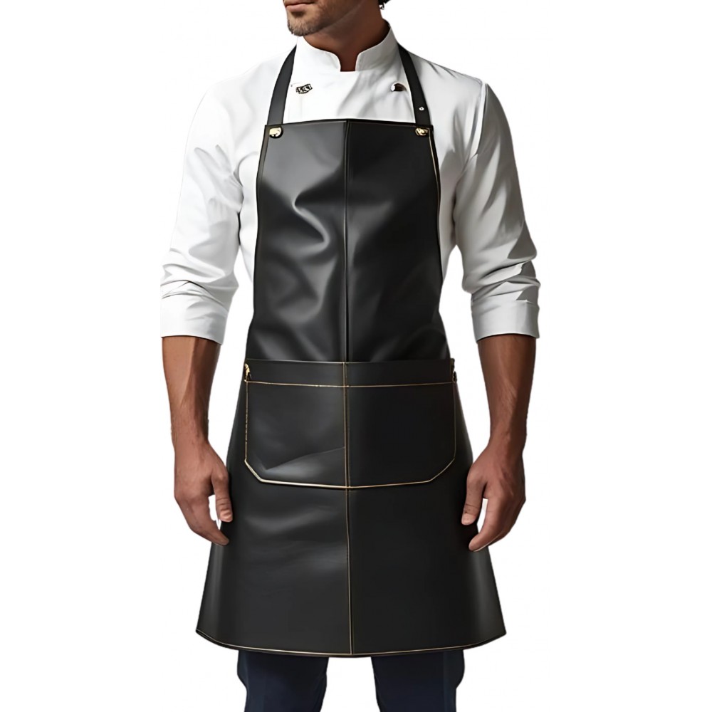 Tablier en cuir d'agneau noir surpiqures marron modèle Turkeur