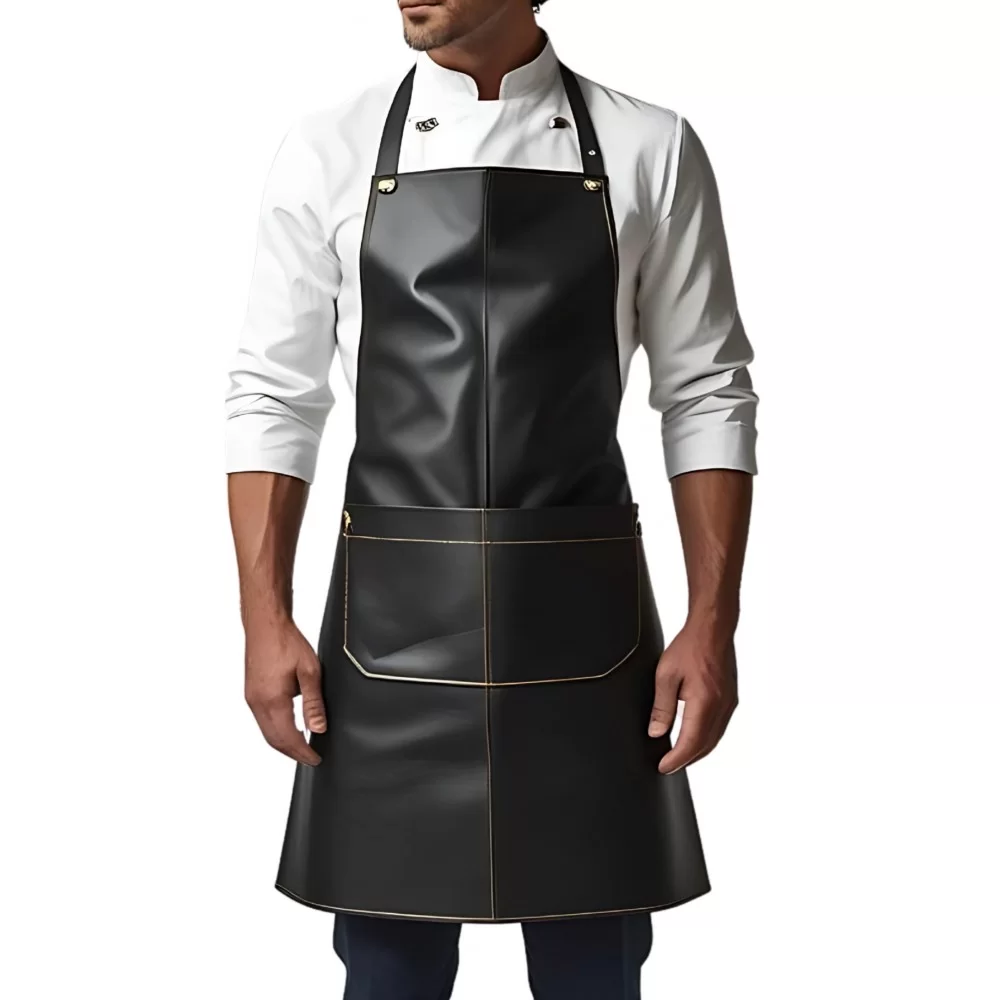 Tablier en cuir d'agneau noir surpiqures marron modèle Turkeur