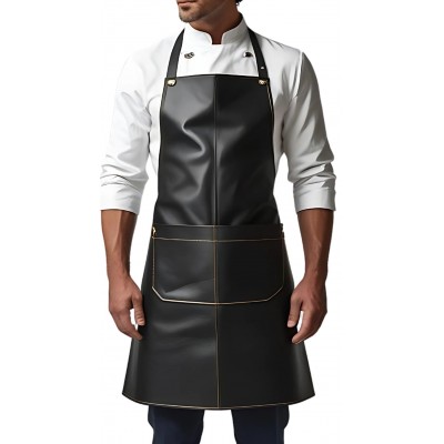Tablier en cuir d'agneau noir surpiqures marron modèle Turkeur
