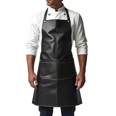 Tablier en cuir d'agneau noir surpiqures marron modèle Turkeur