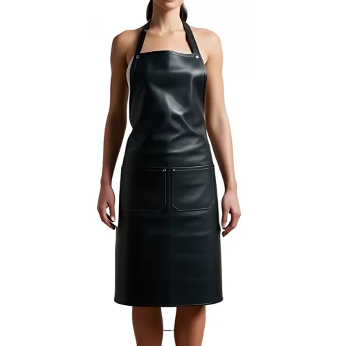 Tablier mixte en cuir d'agneau noir modèle Birna