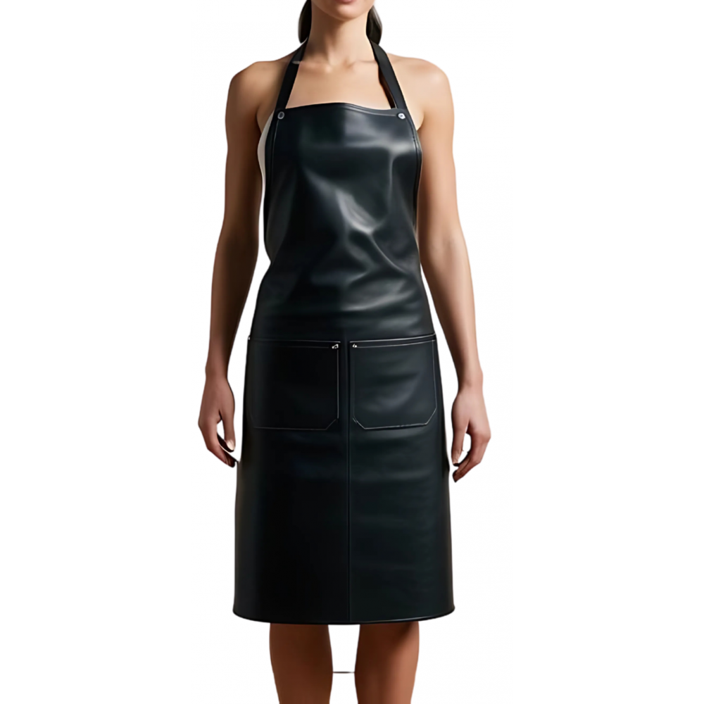 Tablier mixte en cuir d'agneau noir modèle Birna