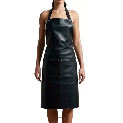 Tablier mixte en cuir d'agneau noir modèle Birna
