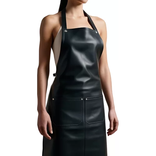Tablier mixte en cuir d'agneau noir modèle Birna