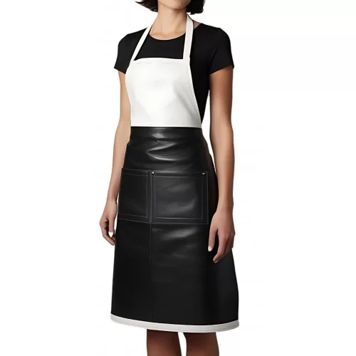 Tablier mixte en cuir d'agneau noir et blanc modèle Manirelle