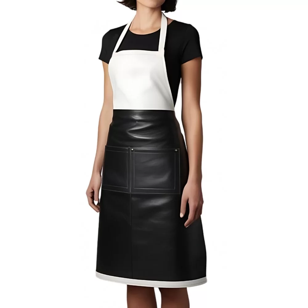 Tablier mixte en cuir d'agneau noir et blanc modèle Manirelle