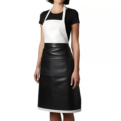 Tablier mixte en cuir d'agneau noir et blanc modèle Manirelle