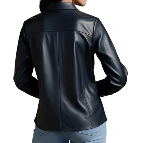 Chemise femme coupe classique en cuir d'agneau noir manches longues modèle Ubrice