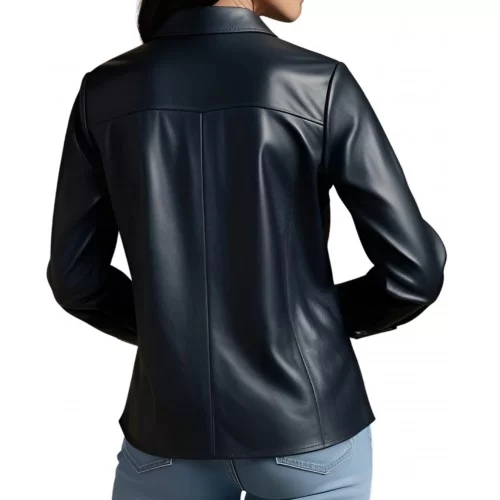 Chemise femme coupe classique en cuir d'agneau noir manches longues modèle Ubrice