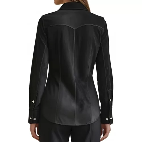 Chemise femme en peau d'agneau velours noir daim manches longues modèle Amélia