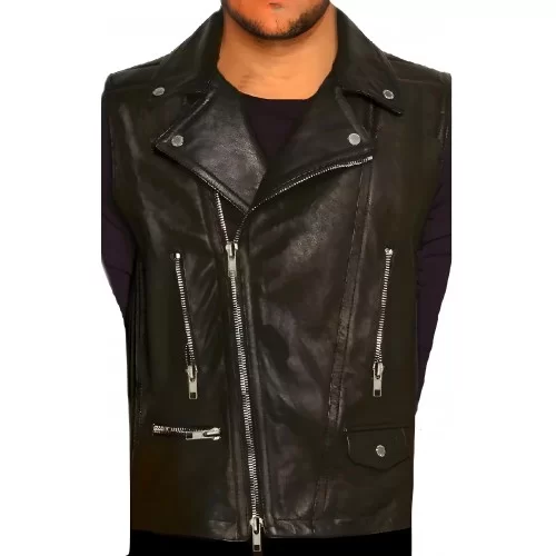 Gilet cuir homme style perfecto vachette noir modèle Flash