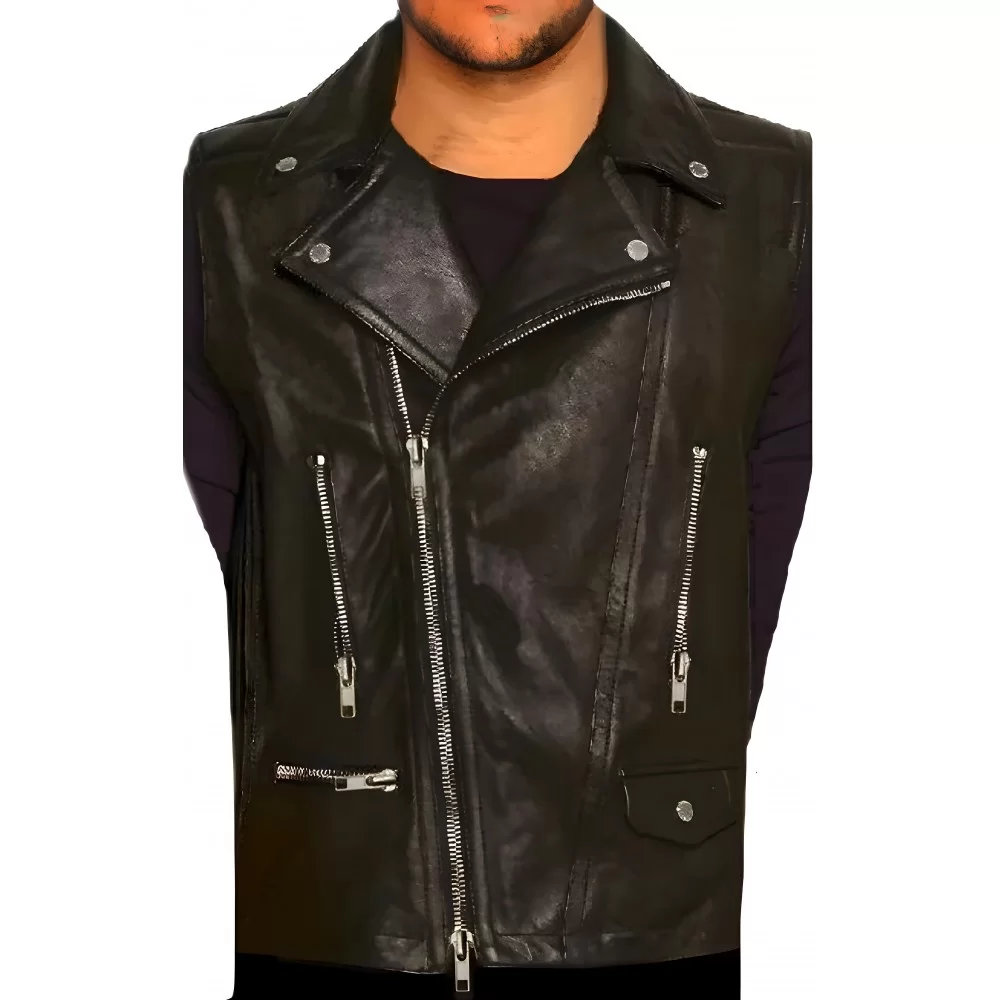 Gilet cuir homme style perfecto vachette noir modèle Flash