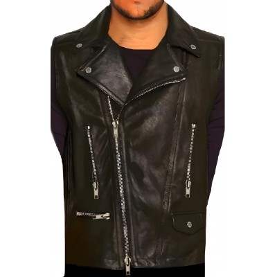 Gilet cuir homme style perfecto vachette noir modèle Flash