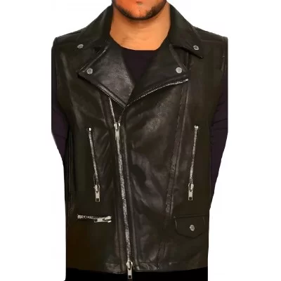 Gilet cuir homme style perfecto vachette noir modèle Flash