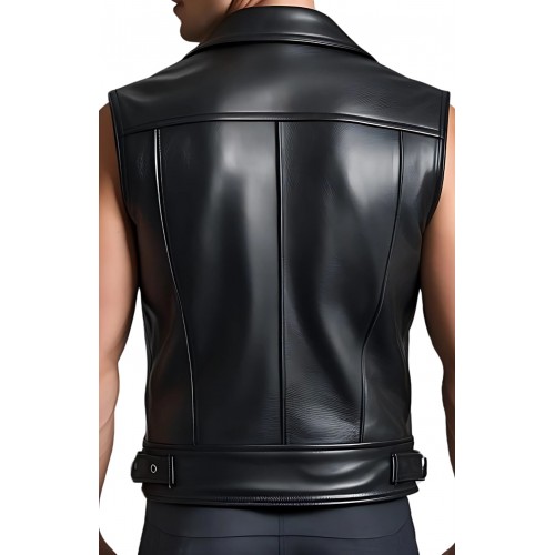 Gilet cuir homme style perfecto en veau noir modèle Pakiton
