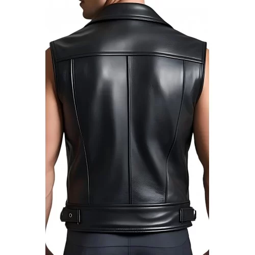 Gilet cuir homme style perfecto en veau noir modèle Pakiton