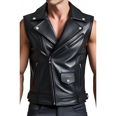 Gilet cuir homme style perfecto en veau noir modèle Pakiton