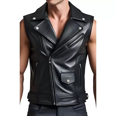 Gilet cuir homme style perfecto en veau noir modèle Pakiton