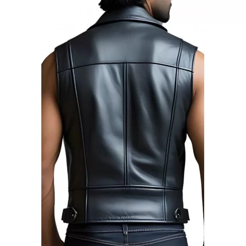 Gilet cuir homme style perfecto en veau noir modèle Adam
