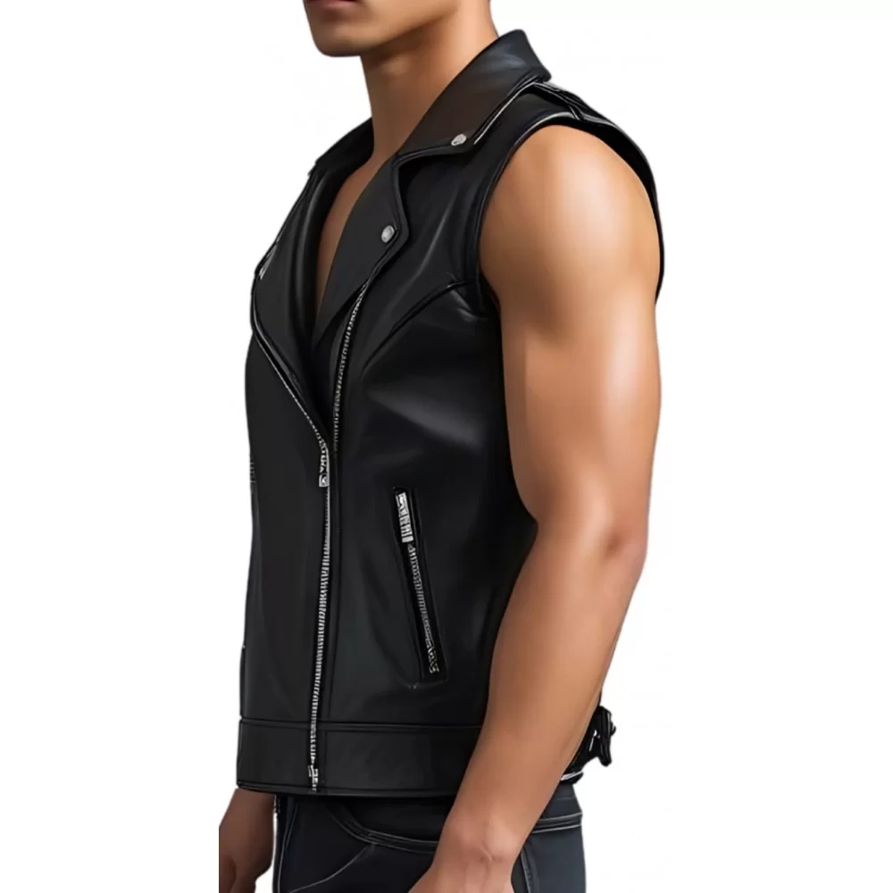 Gilet homme en cuir de mouton noir type perfecto modèle Marceau