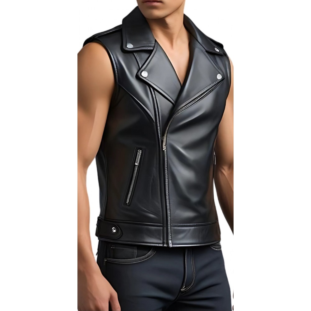 Gilet homme en cuir de mouton noir type perfecto modèle Marceau
