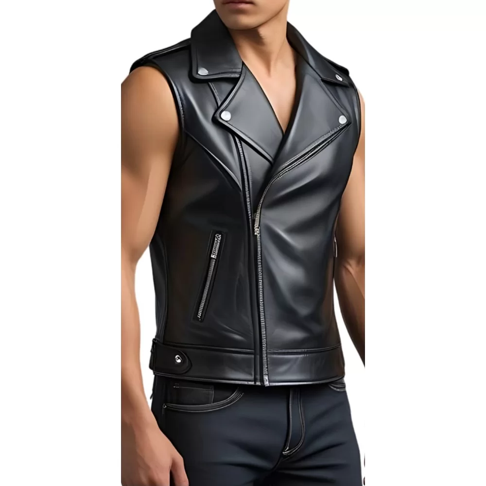Gilet homme en cuir de mouton noir type perfecto modèle Marceau