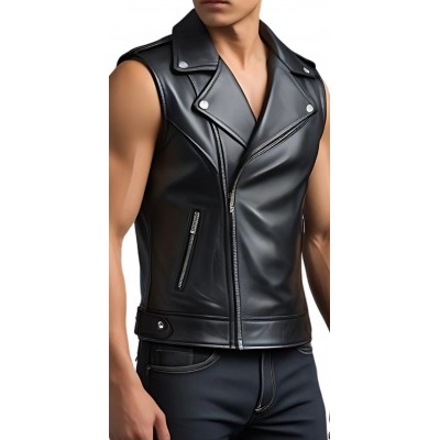Gilet homme en cuir de mouton noir type perfecto modèle Marceau