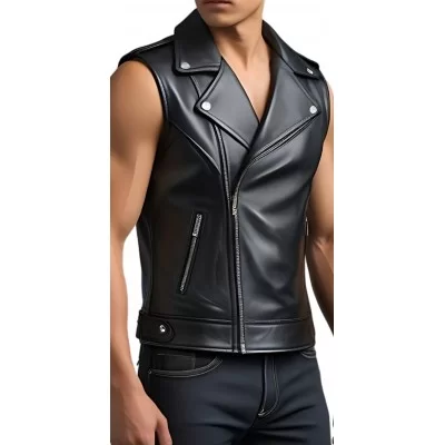 Gilet homme en cuir de mouton noir type perfecto modèle Marceau
