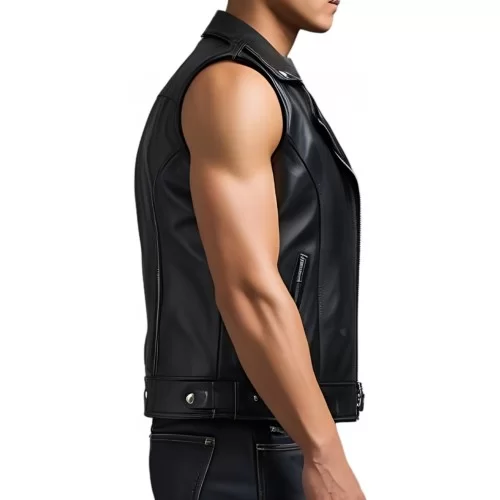 Gilet homme en cuir de mouton noir type perfecto modèle Marceau