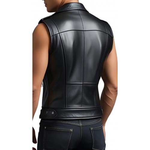 Gilet homme en cuir de mouton noir type perfecto modèle Marceau