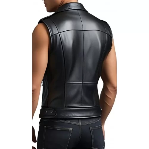 Gilet homme en cuir de mouton noir type perfecto modèle Marceau