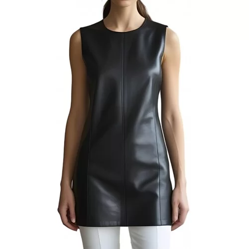 Tunique pour femme en cuir d'agneau noir modèle Charlie