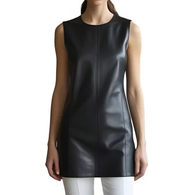 Tunique pour femme en cuir d'agneau noir modèle Charlie