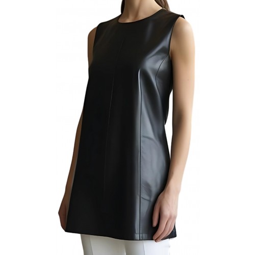 Tunique pour femme en cuir d'agneau noir  modèle Charlie