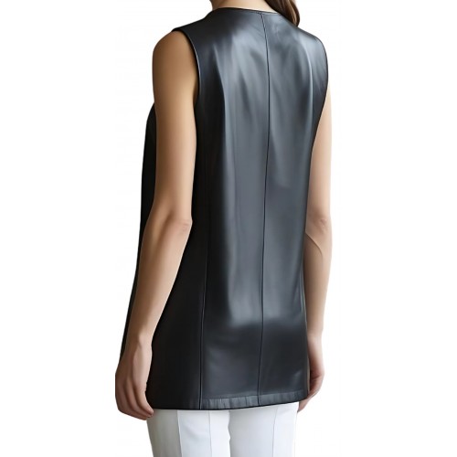 Tunique pour femme en cuir d'agneau noir  modèle Charlie