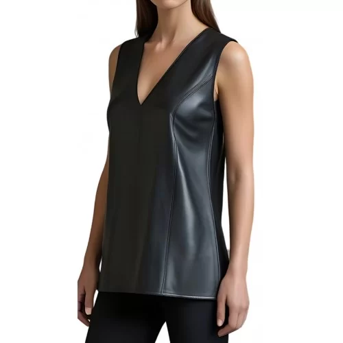 Tunique pour femme en cuir d'agneau noir modèle Inès